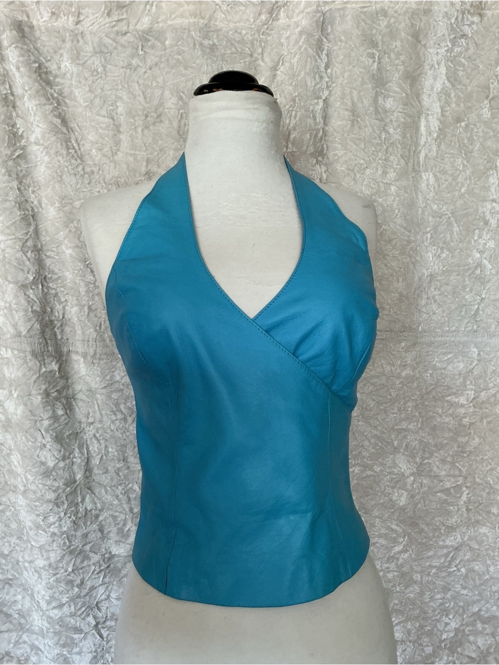 Vintage Cache Genuine Leather Halter Top Turquoise Blue Y2K NWT Size Small